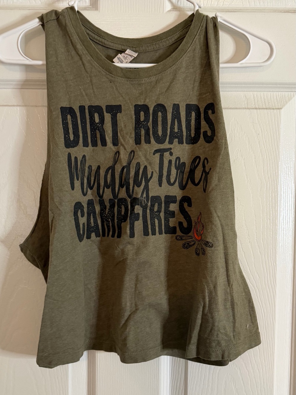 Olive Green Graphic Crop Tank Top